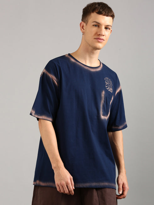 Navy Blue Oversized Spray Printed T-shirt